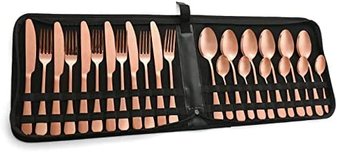 CVNIMV Geschirr Edelstahl Gold Besteckset Silberbesteck Besteckset Küchenbesteck Gabel Steakmesser Teelöffel Besteckset 24-teilig Tafelservice