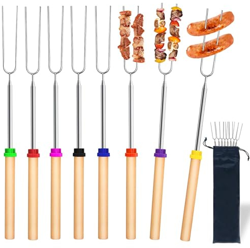 Grillspieße Teleskop Marshmallow,8 Stück Roasting Sticks,Stockbrot Stöcke | Roasting Sticks Lagerfeuerspieße Edelstahl Ausziehbar 31-81cm Marshmallow Spieße für Camping Gartenparty Grillparty