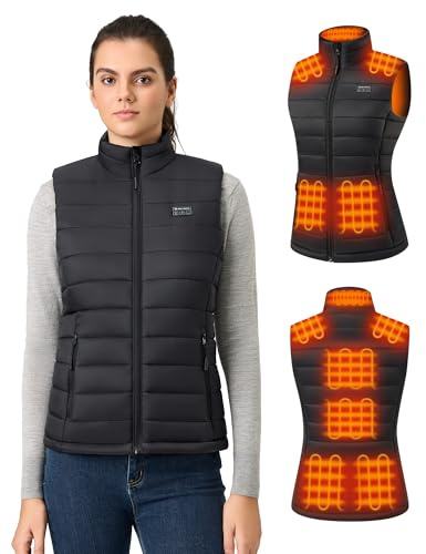 Hecusma Gilet Chauffant Femme avec Batterie incluse 16000mAh 7.4V, Léger Gilet Chauffant Electrique, Veste Chauffante Femme pour Sports en Plein Air Hiver -L