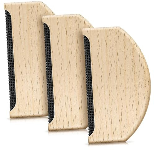 SOPOTUTU Depilador De Lana Manual Mango Ergonómico De Madera, Quitapelusas Portátil 3 Piezas, Afeitadora Manual para Ropa, Raspador De Pelo para Mascotas y Tejidos, Uso Hogar y Viaje