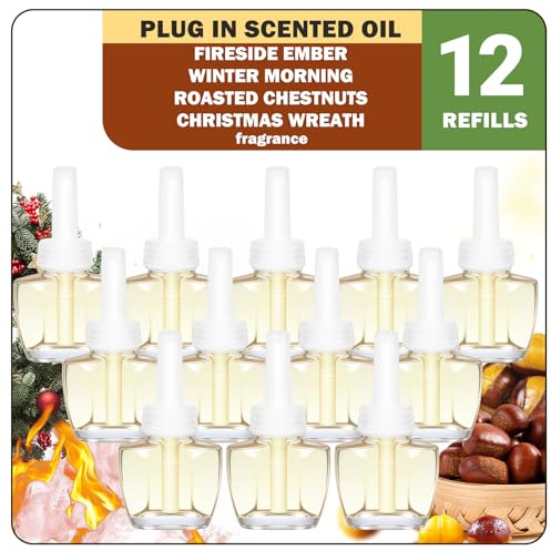 SCENTORINI Duftölflakon Nachfüller,12 x 19 ML, Raumduft Lufterfrischer | Kompatibel Mit Air Wick und Glade Duftstecker,Kaminfeuer Glut, Wintermorgen, Geröstete Kastanien, Weihnachtskranz