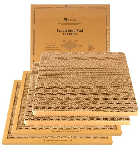 IRRESTRICO Cat Scratching Pad Board, Refillable and Combinable Corrugated Cat Scratchers for Indoor Cats, Double-Sided and Recyclable Cardboard (2Refill+2Pack)