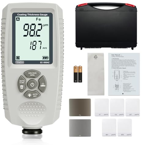 YOWEXA Paint Thickness Gauge,Car Coating Thickness Gauge Meter, Fe & NFe Automatic Detection, Backlight LCD Display, AVG/MAX/MIN Statistics for Car, Measuring Range 0-2000um