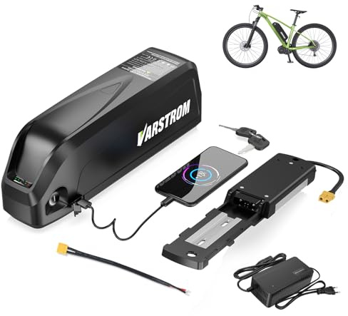 Varstrom 36V 15,6Ah Batería E-Bike, Batería Lithium Downtube 36V con Cargador 3A y Puerto USB, Compatible con Motores Centrales y Motores de Cubo Bafang