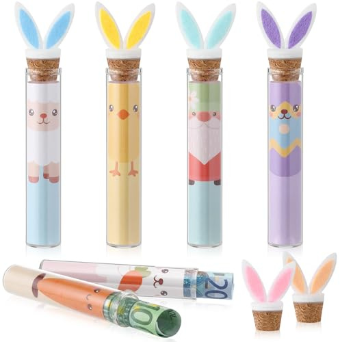 Otuuz 6er Set Ostergeschenk Geldgeschenk Verpackung Reagenzglas mit Hasenohren DIY Geldgeschenk Ostern Ostergeschenk Geld Oster Geschenkidee Ostergeldgeschenke Osterdekoration für Gutschein Geldschein