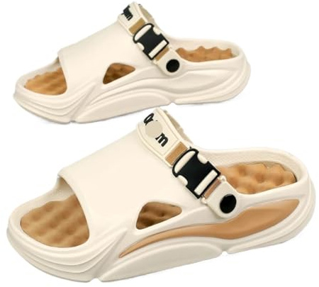 Massagetofflor sommar massagetofflor utomhussandaler strand bekväma inomhus rutschkanor vatten träskor vardagliga skor kvinnor hem (beige-brun, 44-45)