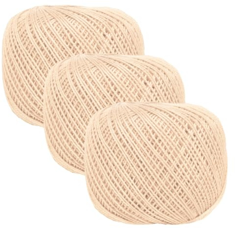 sourcing map 3 Rolls 164 Yards Size 3 Beige Pearl Cotton Crochet Thread | Lace Weight Yarn,Tatting Thread,for Crocheting Knitting Embroidery Sewing