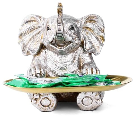 BONJUME Estatua De Elefante, Figuras De Resina De Elefante Bandeja Decorativa Escultura De Elefante para Escritorio Llavero Caja para Guardar Llaves Dulces Joyas para Pasillo Sala De Estar Y Oficina