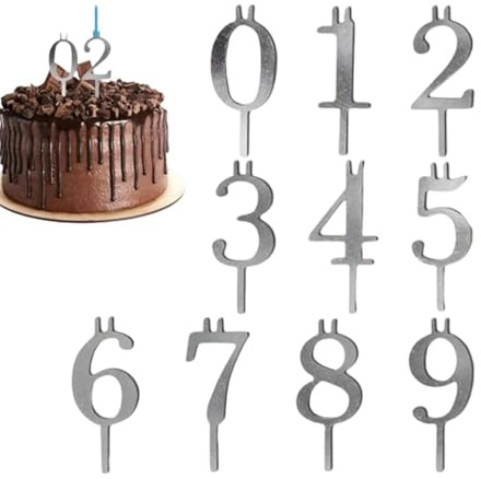Chiffres Porte-bougies Anniversaire, 10PCS Métal Porte-bougies Chiffres Ensemble, Réutilisables Portebougies Chiffre Argentés Pour Birthday Cake, 0-9 Numériques Décorations Gâteau Supports Bougie
