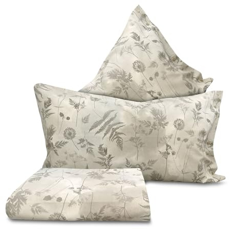 Completo copripiumino TARASSACO fiorato fiori soffioni Beige estate 100% cotone Made in Italy - Letto Misura 1 Piazza