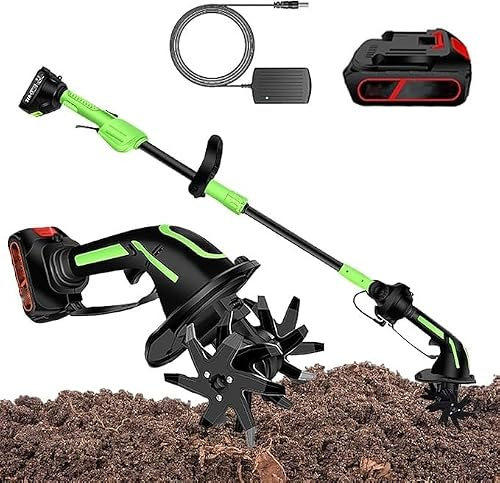 Motoculteur Électrique De Jardin, Mini-motoculteur sans Fil 2-en-1 avec 2 Batteries, 235 TR/Min, Largeur Et Profondeur Travail 4, Rallonge, pour Plates-Bandes