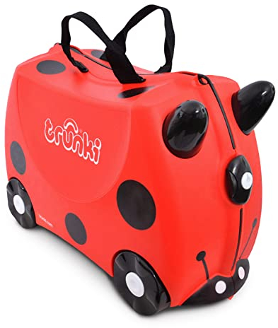 Trunki Handgepäck und Kinderkoffer zum Draufsitzen | Kinder Risen Geschenk für Mädchen und Jungen | Trolley Harley Marienkäfer (Rot)