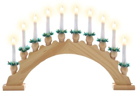 Nipach GmbH Schwibbogen aus Holz braun 10 LED - Leuchtfarbe: warm-weiß Leuchtbogen Lichterbogen Rundbogen Adventsleuchter Weihnachtsbeleuchtung Weihnachtsdeko