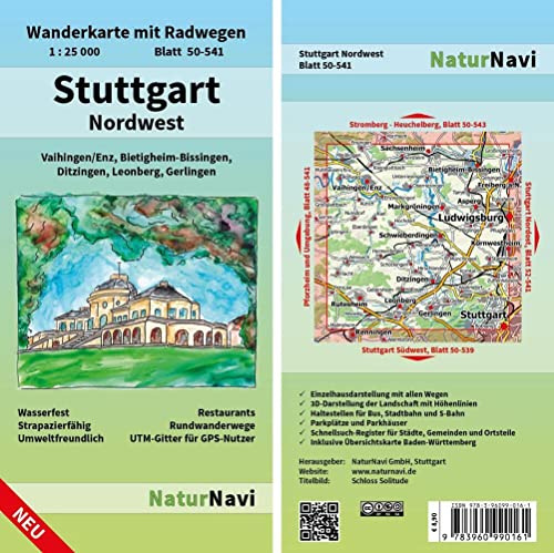 Stuttgart Nordwest: Wanderkarte mit Radwegen, Blatt 50-541, 1 : 25 000, Vaihingen/Enz, Bietigheim-Bissingen, Ditzingen, Leonberg, Gerlingen (NaturNavi Wanderkarte mit Radwegen 1:25 000)