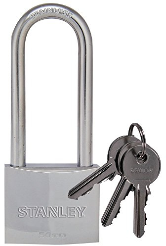 Stanley Lucchetto Marino Ottone Massiccio Cromato 50 mm Con Arco Lungo in Cemento Cementato, Finitura in Nichel/Cromo, per Ambienti Salini O Caustici; 3 Chiavi, S742-017