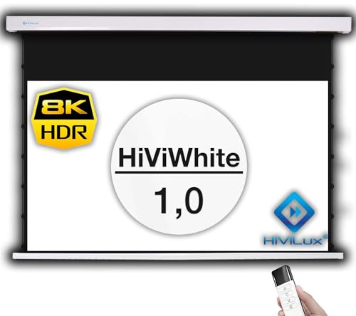 HiViLux® Tension Motor Leinwand Dualspann System PVC Kinofolie: HiViWhite Cinema 1,0/8K/4K/3D auch für UST (135Zoll 16:9 Bild:300x168cm Weiss)