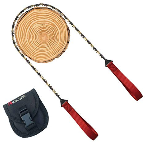 Kaleas Handkettensäge - jetzt mit Verschleißbeschichtung aus Hartgold, 41 Zähne, Werkzeugstahl, verlängerte Halteschlaufen, Premium Survival Baumsäge Astsäge Gartensäge Schnursäge für Camping, Garten, Outdoor, inkl. Gürteltasche (Kaleas 56011)