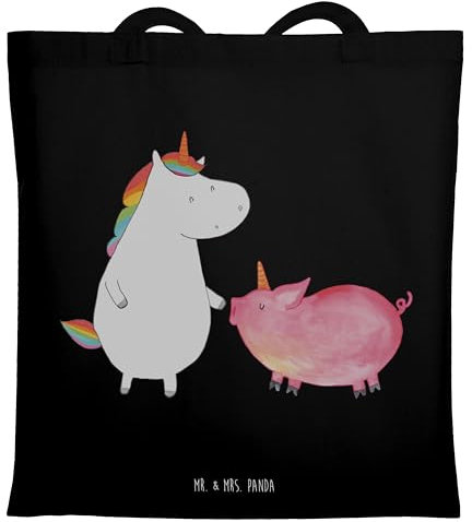 Mr. & Mrs. Panda Tote Bag Einhorn Schwein - Geschenk, Jutebeutel, Laptoptasche, Unicorn, Freundin, Freundschaft, Tragetasche, Strandtasche, Shopper, Einhörner, Baumwolltasche