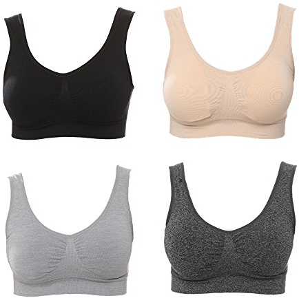 JOJOANS 4er-Pack BH Bralette Die ultimative Komfort-BH gepolstert-Nahtlose Unterstützung Komfort Sport Stretch Aktion Freizeit Hochwertige Unterwäsche, Black Nude Light-grey Dark-grey, XL