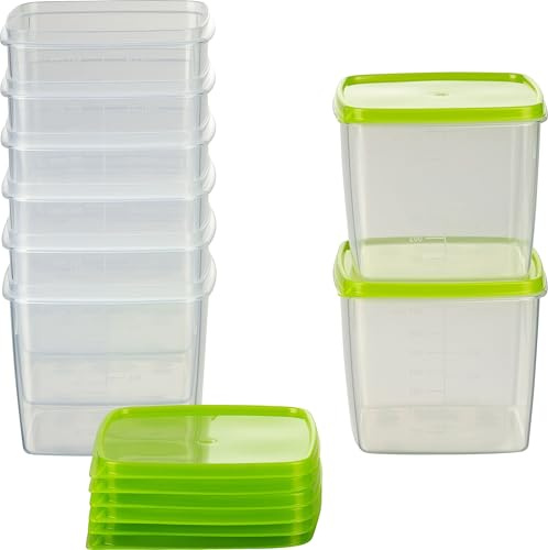 MiraHome Set med 8 matburkar 0,75 l fyrkantiga fryslådor österrikisk kvalitet (grön, 11 x 11 x 9,5 cm, 0,75 l)