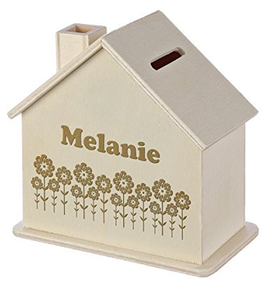 polar-effekt Tirelire Maison avec gravure - Tirelire en bois - Cadeau d'argent pour mariage, baptême, naissance