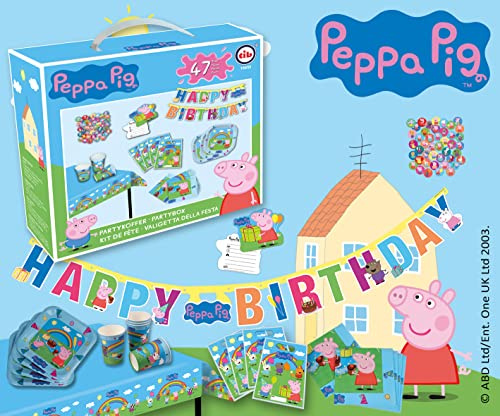 TIB Heyne 19850 – Festväska Peppa Pig, 47 delar, festservis och dekoration, barns födelsedag