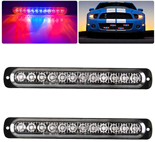 Sidaqi 2X Luci Stroboscopiche di Emergenza Luci di Emergenza Hazard 12 LED Rosso&Blu Montaggio Superficiale per Veicolo da Costruzione Car Truck 12-24V 10W Impermeabile Recupero Guasto Barra Luminosa