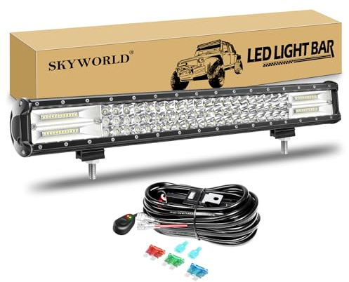 SKYWORLD 23 Zoll 59 CM 324W Led Arbeitsscheinwerfer Bar mit 12V kabelbaum | Spot Flutlicht Kombination, Wasserdicht Lightbar Lichtbalken Arbeit Licht Bar für 4x4 Auto Offroad SUV UTV ATV KFZ Traktor