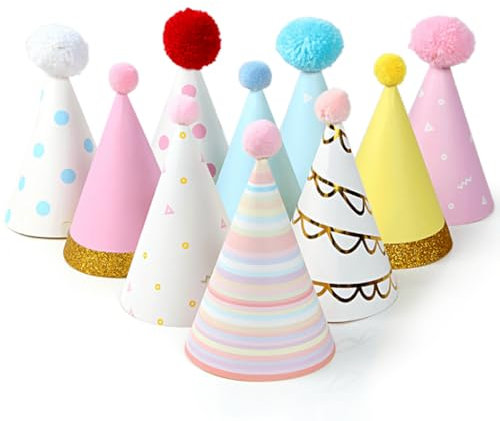 Kids Birthday Party Hats - 10 Pieces - Colourful Celebration Headwear for Fun Decoration & Memorable Parties