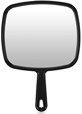 PROTECLE Extra stor handspegel, salong frisör frisör handhållen spegel med handtag (fyrkantig svart 23 cm x 31,5 cm)