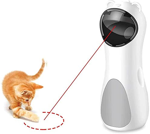 Cat Laser Toy Automatic, Interactive Laser Cat Toys Rotating Catch Training, Placing High, 5 Random Pattern, Automatic On/Off and Silent, 3 Speed Modes, USB Charging Cable/Battery Powered