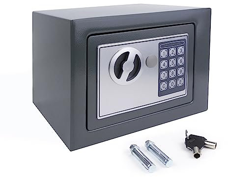 4.6L Electronic Security Safe Box, Small Digital Safe with 2 Emergency Key, Wall And Floor Fixings, for Home Office Hotel Protect Jewelry Cash money, 23 x 17 x 17cm, Grey