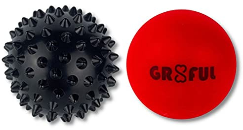 gr8ful® Lacrosse & Spiky Massage Ball Set - Fab for Plantar Fasciitis | Trigger Point Therapy, Myofascial Release, Deep Tissue Muscle Knot Relief | Back, Calf, Shoulder & Foot Massage Roller | 65mm