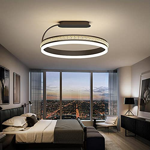Dimmbar LED Deckenleuchte Schlafzimmer Oval Vintage Kristall Lampe mit Fernbedienung Rund Ring Modern Schwarz Design Kronleuchter Deckenlampe Einstellbare Helligkeit Wohnzimmer Küchen Beleuchtung 50cm
