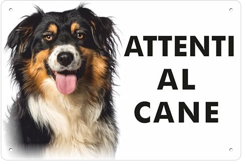 pubblimania AUSTRALIAN SHEPHERD Cartello Attenti al Cane in Alluminio composito 3 mm di spessore - Resistente alle Intemperie e ai Raggi UV - Fori Pre-perforati (Misure Personalizzate)