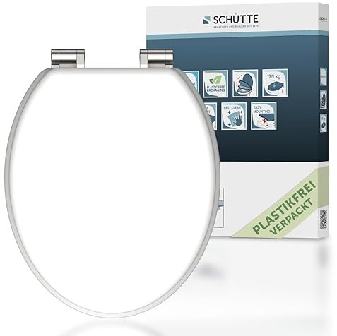 SCHÜTTE WC-Sitz mit Absenkautomatik aus Holz, Toilettendeckel aus MDF, Holzkern Toilettensitz mit Klodeckel, Klobrille -und Deckel belastbar bis 175kg; Weiß