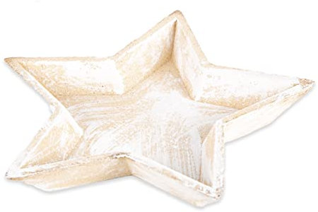 Dekoschale Stern: Holzstern Deko, Dekotablett Weihnachten, Advent & Winter, Tischdeko Holz, Weihnachtsdeko Innen, Weihnachtliche Schale Dekoration, Winterdeko, Kerzentablett Modern, Natur, Weiß, 24 cm