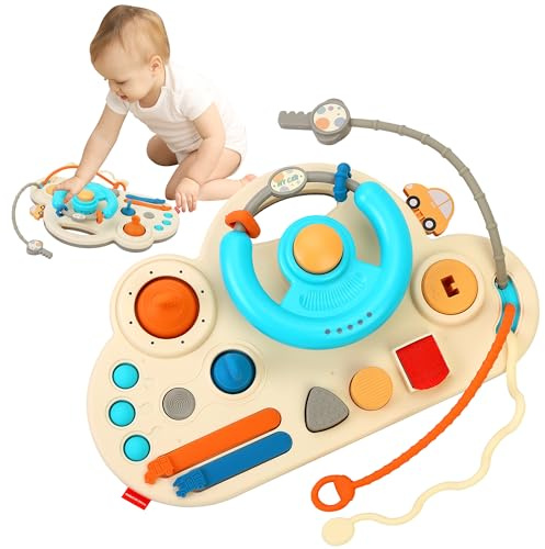 caterbee Baby-Lenkrad-Montessori-Spielzeug, Mehrfarbig, hölzern, mit Aktivitäten (Rosa)