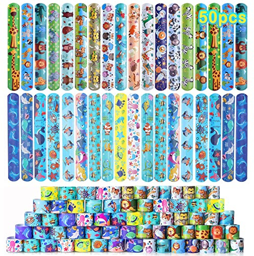 Acuiwer Pulseras de Juguete Slap 50 Piezas Slap Band Animales Marinos Pulseras Bofetadas Fiesta Cumpleaños Rellenos de Bolsa para Niños Niñas