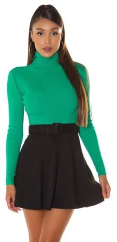 Koucla Pull basique à col roulé pour femme en maille fine, vert, taille unique