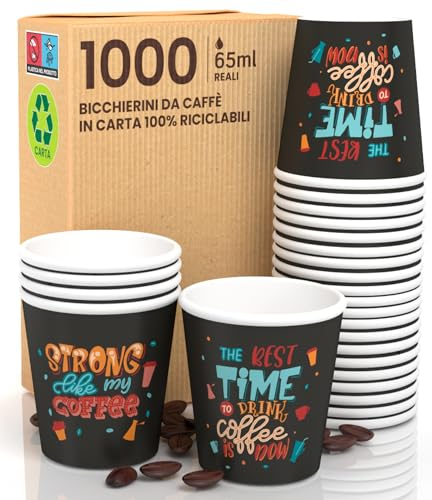 Eurocali 1000 Vasos de Papel para Café Espresso Tamaño Pequeño 65ml Design StrongLifeCUP - Desechables para Llevar Biodegradables Ecológicos para Bebidas Calientes