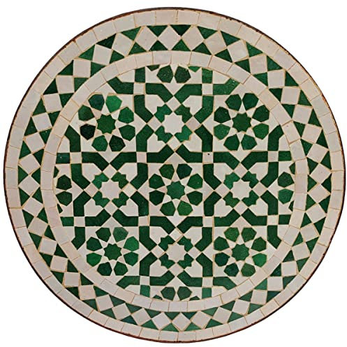 Casa Moro mosaiksidobord Ø 45 cm grönt vitt glaserat mosaikbord runt från Marocko, trädgårdsbord, soffbord, MT2028