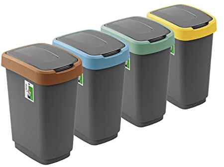 PAFEN 4x Mülleimer SET Mülltrennung 25L - 41 x 30 x 61,5cm - Abfallbehälter Mülltonne mit Spezialklappe Abfalleimer Abfalltonne Behälter für Recycling