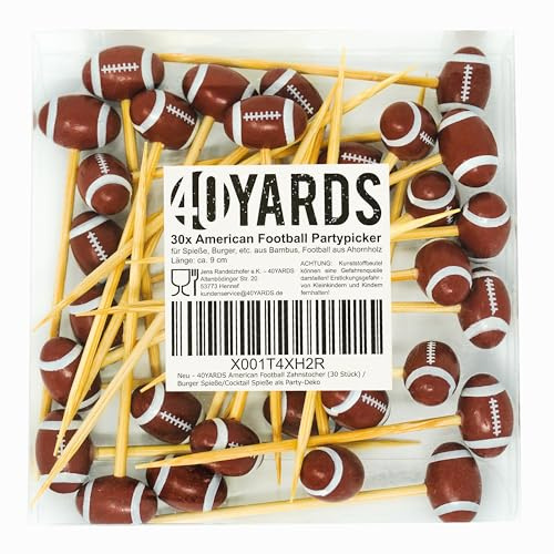40YARDS Amerikansk fotboll tandpetare (30 stycken): Party dekoration/hamburgare spett/cocktailspett och fotbollsdekoration på mellanmålsstadion