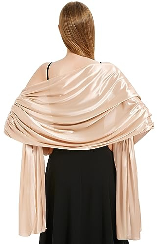 Xnova Silky Satin Scarf Wraps for Women Ladies Scarves Brides BridesmaidsStole Shawl for Wedding Evening Party Girls Gifts Ivory Metallic(Champagne,One size)