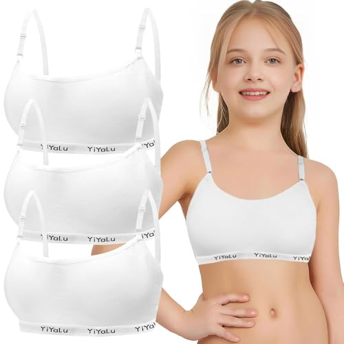 Sports Bra for Girls 3 Pieces Training Bras Sports Underwear with Removable Bust Pad and Adjustable Strap for Teenage Girls 10-14 Years