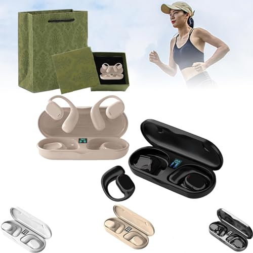 Yabira Wireless Ear Hanging Bluetooth Headset, 2024 Latest 3D Surround Sound Open Ows Wireless Bone Conduction Digital Bluetooth Earbuds, Non-in-Ear Headphones with Microphone (2PCS Skin+Black)