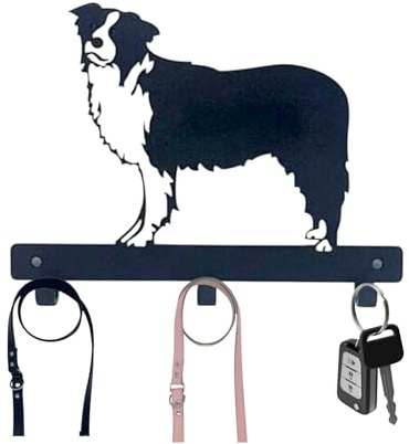 Border Collie Dog Lead Hanger | Metal Wall Hook with Fixings Included | Powder Coated Leash Holder | Pet Lead Rack | Dog Wall Art | Gift for Dog Lovers |