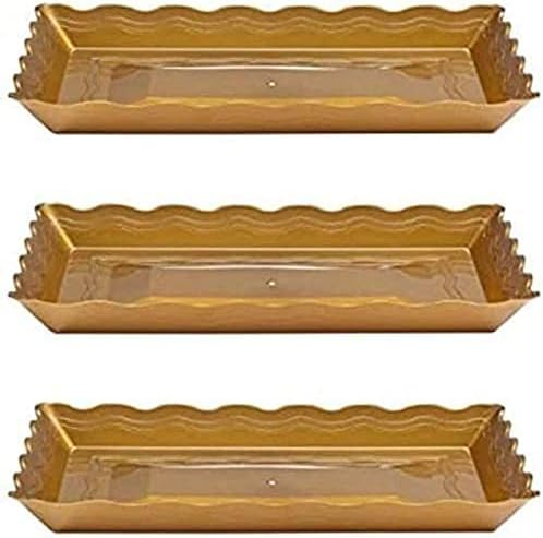 STACKABLES 3-Pack Large Gold Plastic Wave Serving Trays/Platters for Weddings, buffets SND Events, 12 x 18 inches (30.48 x 45.72 cm) - Reusable