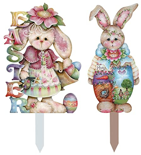 2PC Gartenstecker Metall Gartendeko Ostern Garten Geschenke, Osterhase Osterdeko Hase Gartendeko Frühling Ostern Deko Kaninchen Gartendeko Osterdeko Gartenfigur Gartenstecker (Multicolor, One Size)